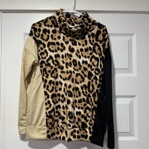 Leopard Print Cowl Neck Sweater